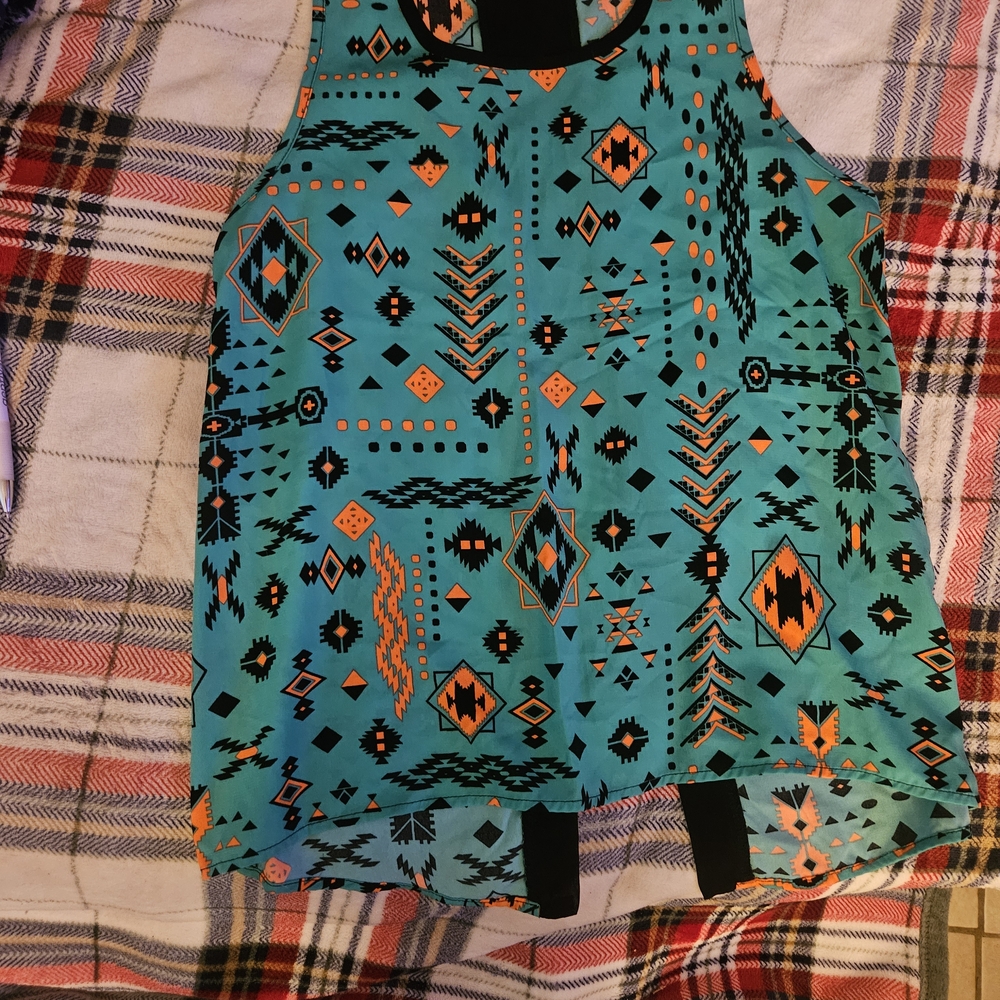 Miss Chievous Geometric Print Top in Turquoise and Orange